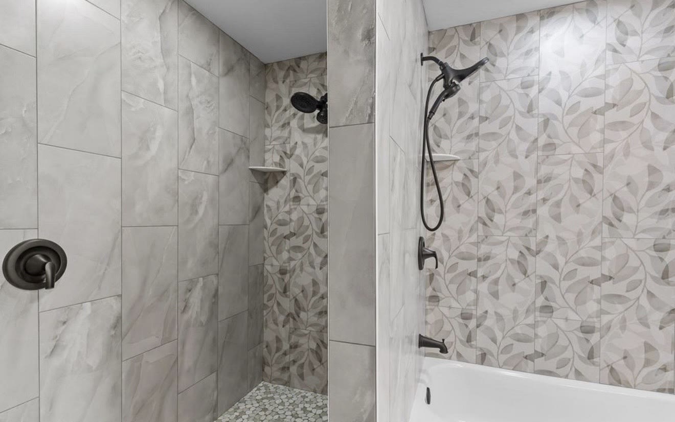 Walk-in tile shower and soaking tub